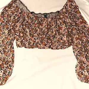 Vintage style wild fable floral long sleeve crop shirt XXL